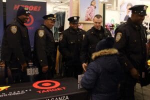 A group of police officers standing around an event.